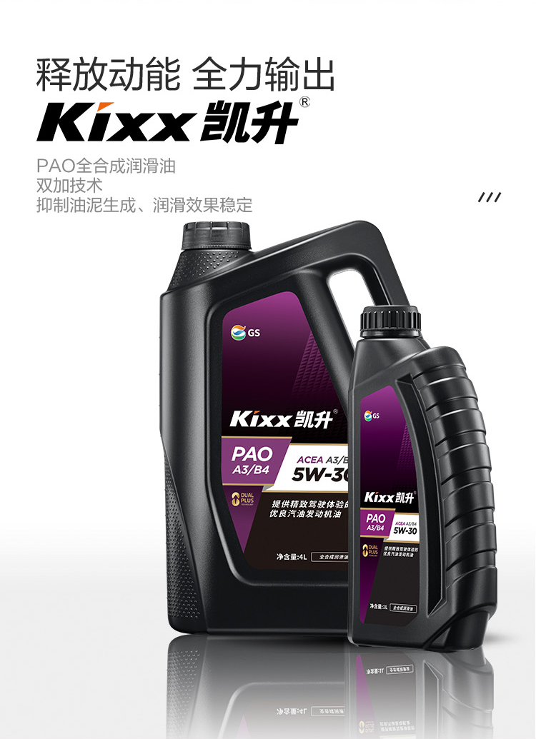 GS (Kixx) 凱升PAO全合成機油 5W-30 A3B4級 黑凱系列 1L-第2張圖片-鄭州市冠恒貿(mào)易有限公司【官方網(wǎng)站】-車用潤滑油服務(wù)專家